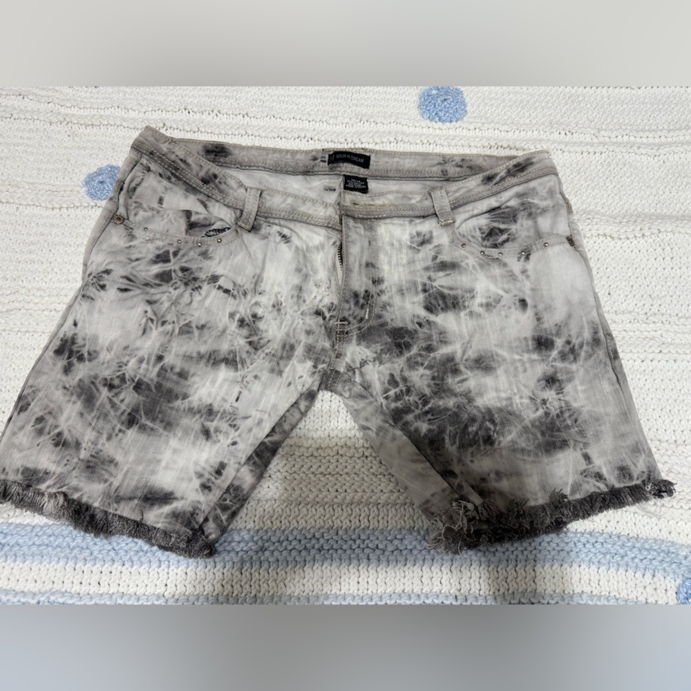 Sour N Cream Tie-Dye Denim Shorts Gray Size 13-14